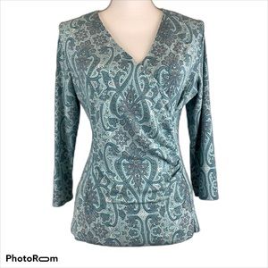 Talbots green paisley surplice jersey knit…